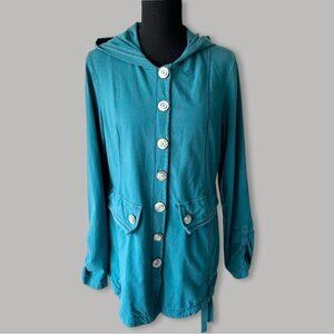 Neon Buddha Blue Stretch Cotton  Hooded Jacket